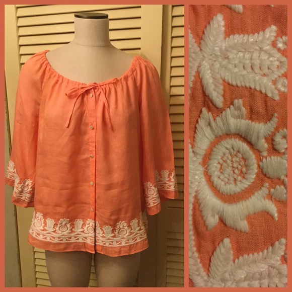 Talbots Tops - Beautifully Embroidered Peasant Top
